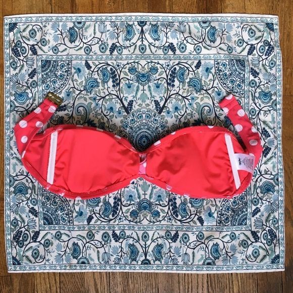 Mossimo bright pink polka dot twist strapless bandeau bikini top size medium - Picture 4 of 6